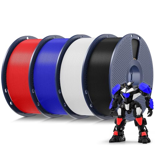 SUNLU PLA 3D Printer Filament, Black+White+Red+Klein Blue, 4KG