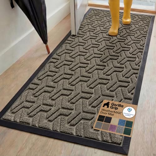 GORILLA GRIP WeatherMAX Door Mat, Indoor Outdoor Use, 72x24, Gray Geometric