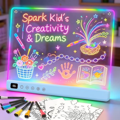 Lumiboard Led Drawing Board with 13 Light Effects, 16" Rechargeable Glow Doodle LED Note Board with Colors, Neon Light Up Dra