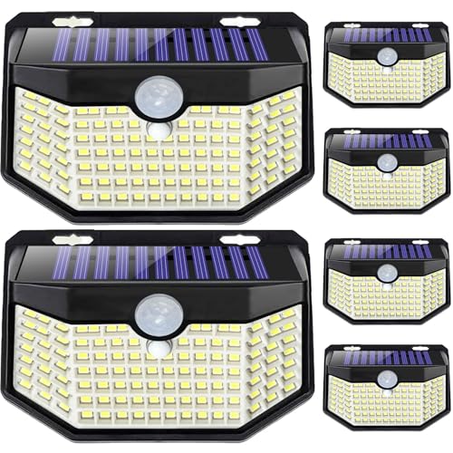 HMCITY 120 LED Outdoor Solar Lights with Motion Sensor and 3 Lighting Modes, IP65 Waterproof Wide Solar Wall Lights Ideal for