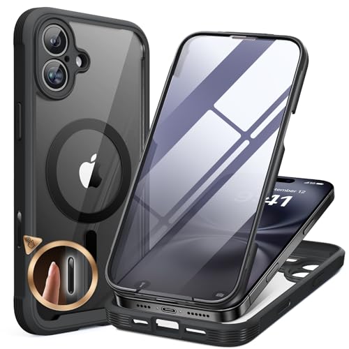 miracase Magnetic for iPhone 16 Plus Case Full-Body Phone with Built-in Glass Screen Protector, [Compatible with MagSafe] Mil