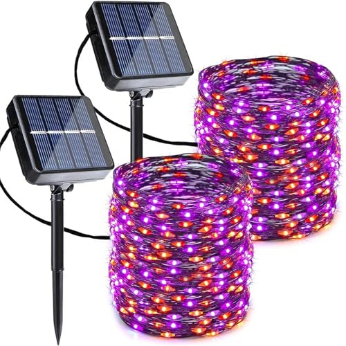 Joomer Orange Purple Halloween Solar String Lights,2 Pack Total 80FT 240LED