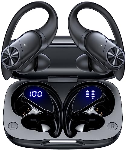 PocBuds Bluetooth Headphones Wireless Earbuds 80hrs Playtime Wireless Charging Case Digital Display Sports Ear Buds with Earh
