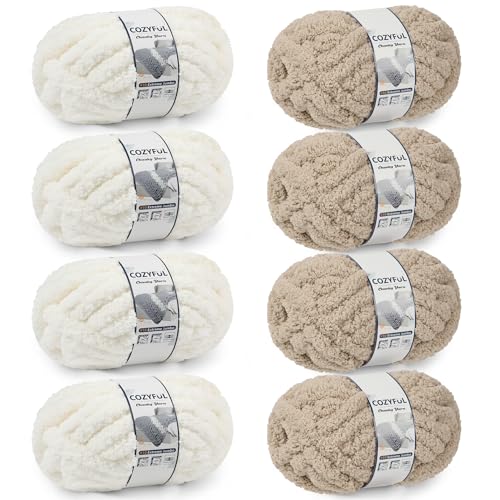 Cozyful Chunky Yarn for Hand Knitting - #10 Chunky Chenille Yarn, Jumbo Big Thick Chunky Yarns for Crocheting, Super Bulky Ch