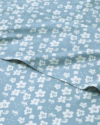 Cal King 4 Piece Floral Sheet Set - Breathable & Cooling - Blue Meadow