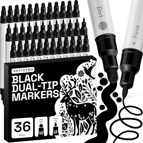 ARTISTRO 36 Black Dual-Tip Acrylic Paint Marker Pens