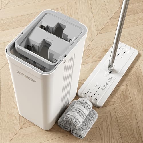 JOYMOOP Mop and Bucket Set for Home and Commercial Use, Flat Mop System with 3 Reusable Microfiber Pads, Floor and Wall Clean