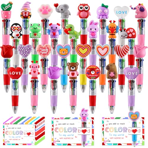 CZWZ 30Pcs Mini Multicolor Pen in One 4-in-1 Cute Pens Bulk, Ballpoint Pens for Birthdays and Parties, Fun Pens Gifts Assorte