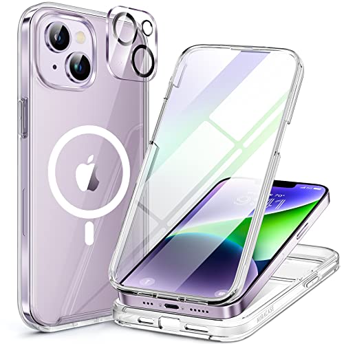 Miracase for iPhone 14 Case, Full-Body Bumper &Glass Screen Protector,Clear