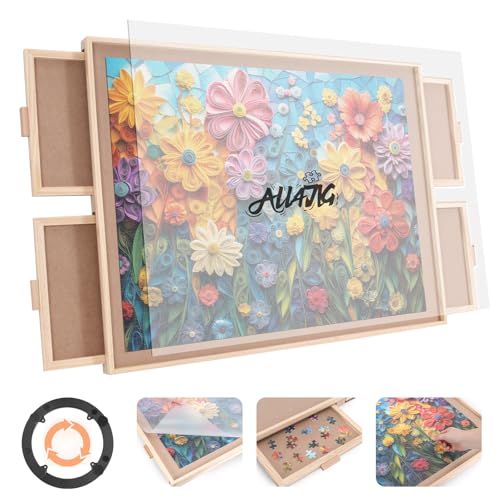 ALL4JIG 1500 Piece Rotating Puzzle Board with 4 Drawer 24.92"x33.58"Portable Wooden Jigsaw Puzzle Table for Adults,Lazy Susan