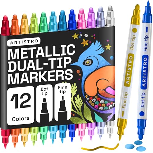 ARTISTRO 12 Metallic Dual-Tip Acrylic Paint Marker Pens