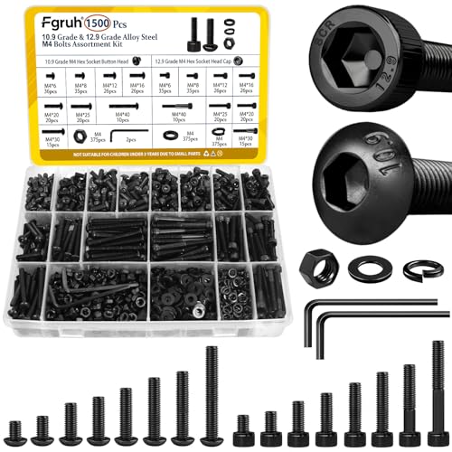 Fgruh 1500PCS M4 Hex Socket Cap Head & Button Head Screws and Nuts Kit