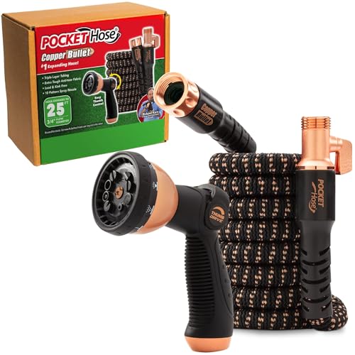 Pocket Hose Copper Bullet 25 FT Expandable Garden Hose, 10-Pattern Nozzle