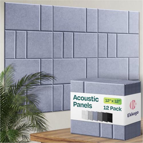 Ekkogo Acoustic Panels 12-Pack Soundproof Wall Panels 12"x12"x0.4" Decorative Sound Dampening for Your Home, Office, Studio, 