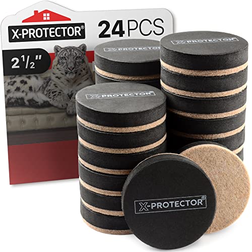 Felt Furniture Sliders Hardwood Floors X-PROTECTOR – 24 PCS 2 1/2 inch Furniture Sliders – Heavy Duty Felt Sliders Hard Surfa