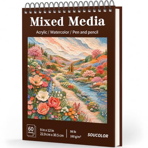 Soucolor Mixed Media Sketchbook, 9x12 Sketch Book,60 Sheets Sketch Pad
