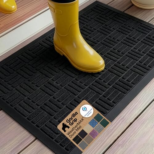 GORILLA GRIP WeatherMAX Door Mat, Indoor Outdoor Use, 35x23, Black Maze