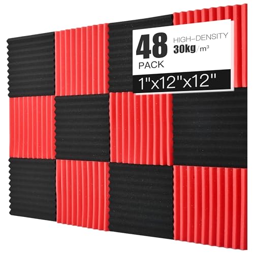 Acoustic Foams Panels 48 Pack 1" x 12"x 12" Sound Proof Foam Panels for Walls High Density and Fire Resistant Soundproofing P