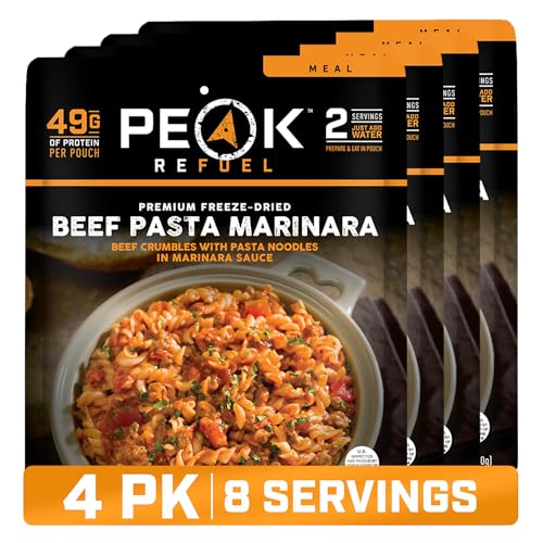 Peak Refuel Beef Pasta Marinara Freeze-Dried Meals, 49g Protein, 4-Pack