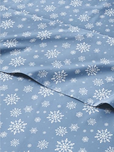 CGK Christmas Sheet Set - Holiday Bedding - Blue Snowflakes, Cal King Size