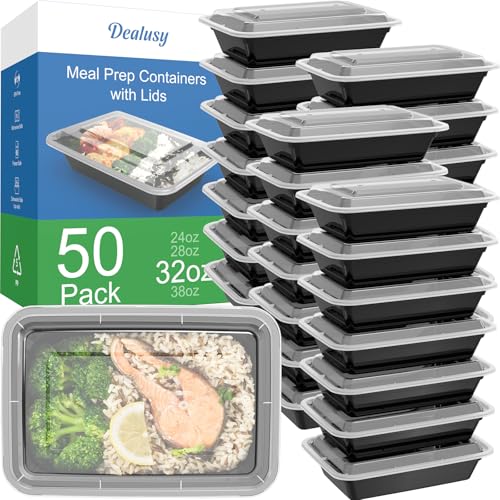 Dealusy 50 Pack (100-Piece) 32 oz Meal Prep Containers Reusable with Lids