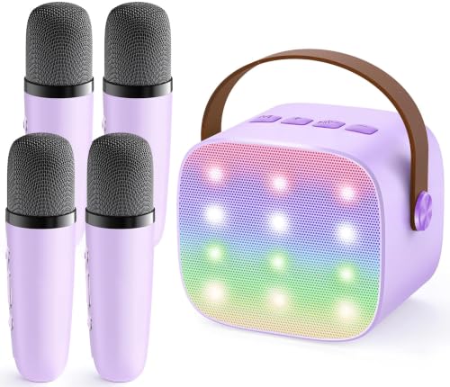 YLL Mini Karaoke Machine with 4 Wireless Microphones, Gifts for Kids