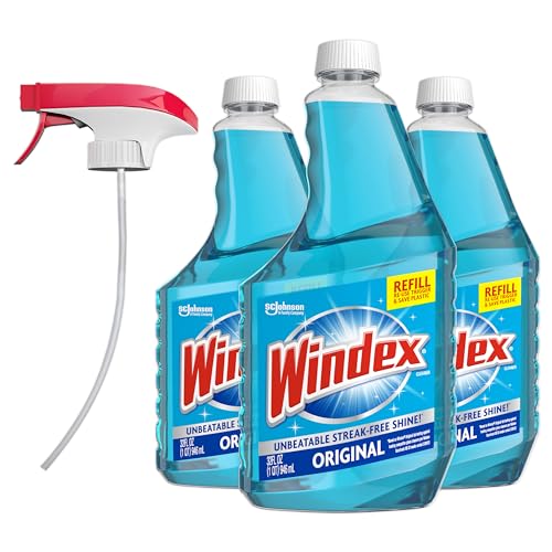 Windex Refill Original Blue Glass and Window Cleaner Bottles + 1 Reusable Spray Trigger Surface Cleaning Spray Original Blue 