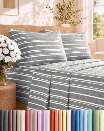 King Size 4 Piece Sheet Set - Breathable & Cooling Sheets - Grey Stripes