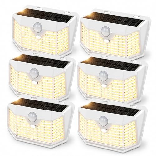 HMCITY 120 LED Solar Lights Outdoor Motion Sensor, 6 Pack, White Warm