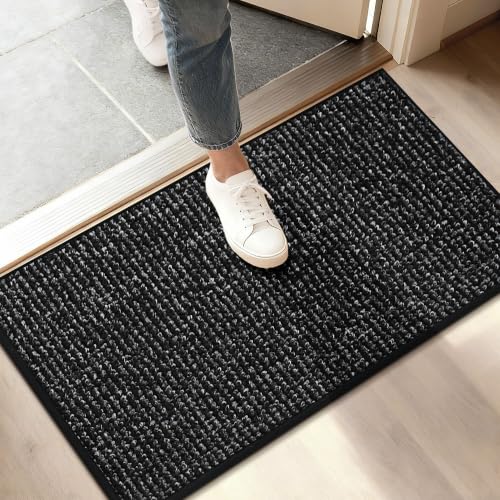 BEQHAUSE Dirt Trapper Door Mat 17" x 30", Non-Slip Doormats, Black