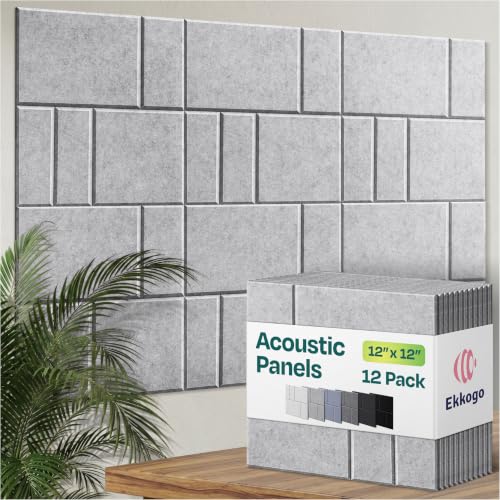 Ekkogo Acoustic Panels 12-Pack Soundproof Wall Panels 12"x12"x0.4" Decorative Sound Dampening for Your Home, Office, Studio, 
