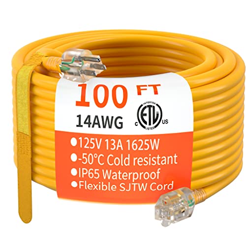 HUANCHAIN 14 Gauge Heavy Duty Outdoor Extension Cord 100 FT Waterproof