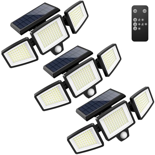 Tuffenough Solar Outdoor Lights 2500LM 210 LED Security Lights with Remote Control,3 Heads Motion Sensor Lights, IP65 Waterpr
