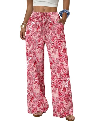 Sampeel Women's Clothing Boho Outfits Cute Vacation Beach Pants Summer Clothes 2026 Flowy Y2K Wide Leg Trousers Pink M