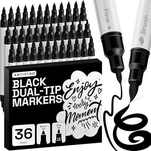 ARTISTRO 36 Black Dual-Tip Acrylic Paint Marker Pens for Drawing