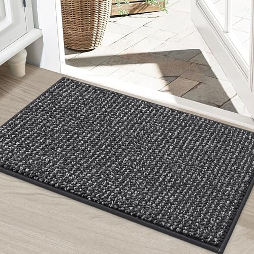 BEQHAUSE Dirt Trapper Door Mat 24"x36", Non-Slip Washable Doormat, Charcoal