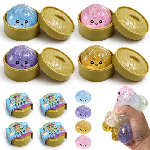 PXLDUC 4PCS Dumpling Squeeze Toys, Squishy Mystery Box, Relief for Desk Decor,Cute Squishy Toys, Sensory Fidget Toys for Anxi