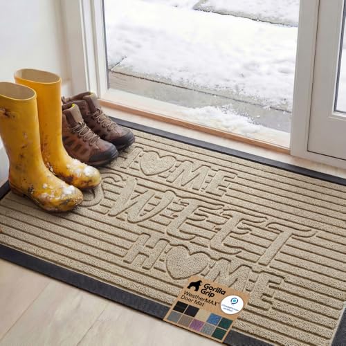 GORILLA GRIP WeatherMAX Door Mat, Indoor Outdoor, 47x35, Home Sweet Home