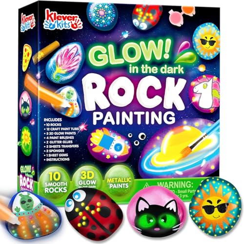 Rock Painting Kit- Glow in The Dark Rock Kit, Arts and Crafts for Kids Ages 6-12, Art Supplies Toy, Kids Craft Paint Kits, Ar
