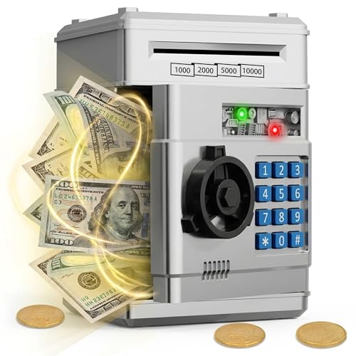 Refasy Piggy Bank Cash Coin Can ATM Bank Electronic Coin Money Bank for Kids Age 3-12, Money Savings Box Mini ATM Coin Bank T