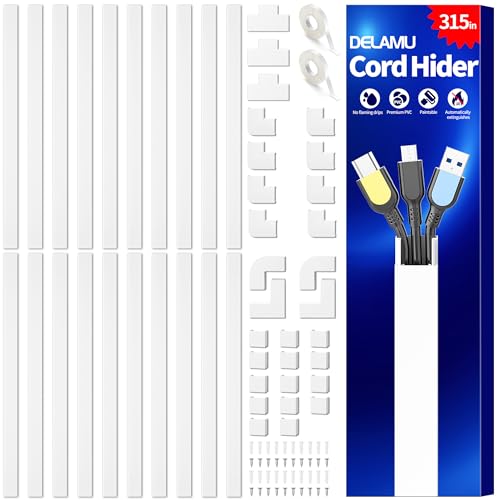 Delamu Cord Hider, 315in Wire Covers for 2-3 Cords on Wall, Premium Cable Hider Cord Covers for Wires on Wall, Cable Manageme