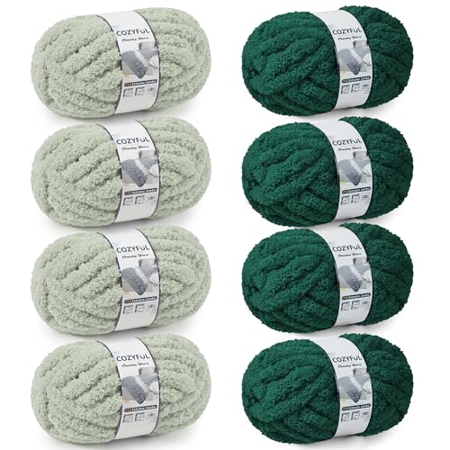 Cozyful Chunky Yarn for Hand Knitting - #10 Chunky Chenille Yarn, Jumbo Big Thick Chunky Yarns for Crocheting, Super Bulky Ch