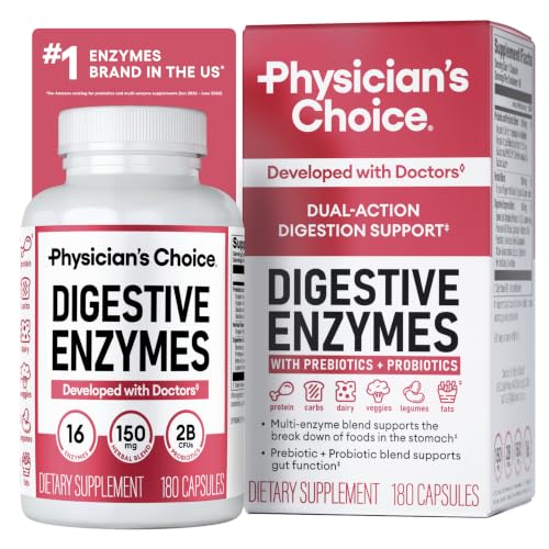 Physician's CHOICE Digestive Enzymes for Bloating & Digestion - Fast-Acting 16 Enzyme Formula with Organic Prebiotics & Probi