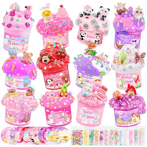 12-Pack Pink Slime Kit for Girls, Butter Cloud Squishy Party Favor Set