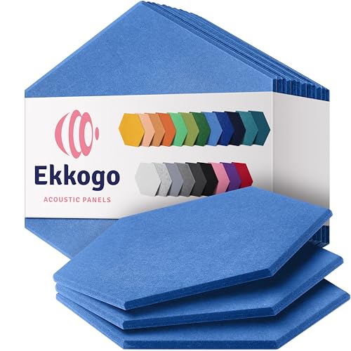 Ekkogo Acoustic Panels 12-Pack - 14"X12.1"X0.4" Soundproof Wall Panels - High Density Sound Dampening - Grand Blue Hexagon