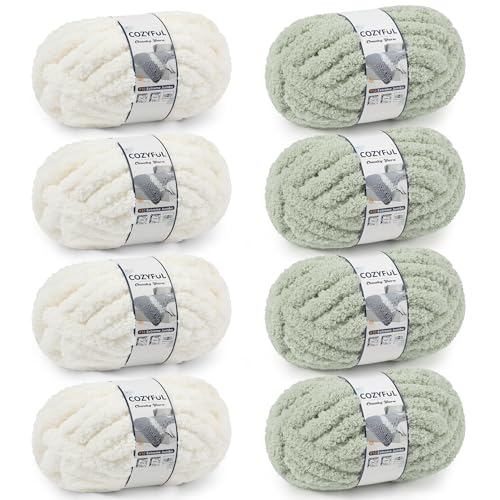 Cozyful Chunky Yarn for Hand Knitting - #10 Chunky Chenille Yarn, Jumbo Big Thick Chunky Yarns for Crocheting, Super Bulky Ch