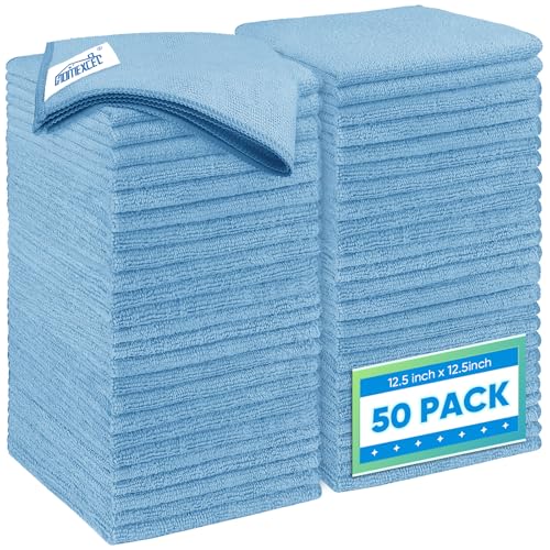 HOMEXCEL Blue Microfiber Cleaning Cloth 50 Pack, 12.5 x 12.5 inch Microfiber Towels for Cars, Ultra Absorbent Car Washing Clo