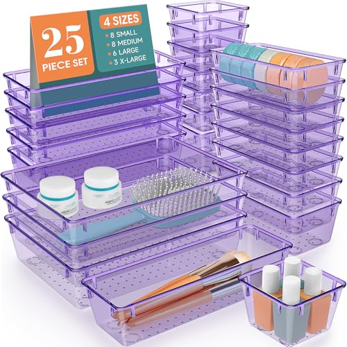 25 PCS Plastic Drawer Organizer Set, Makeup Organizers and Storage Bins