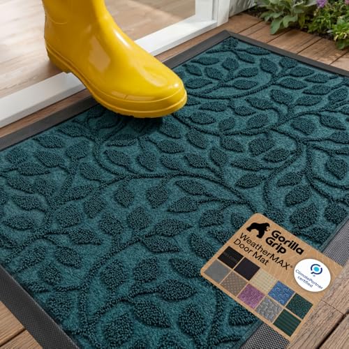 GORILLA GRIP WeatherMAX Door Mat, Indoor Outdoor Use, 29x17, Green Leaves