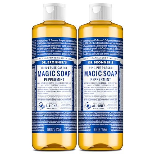 Dr. Bronner's Peppermint Pure-Castile Liquid Soap, Body Wash, 16 oz, 2-Pack